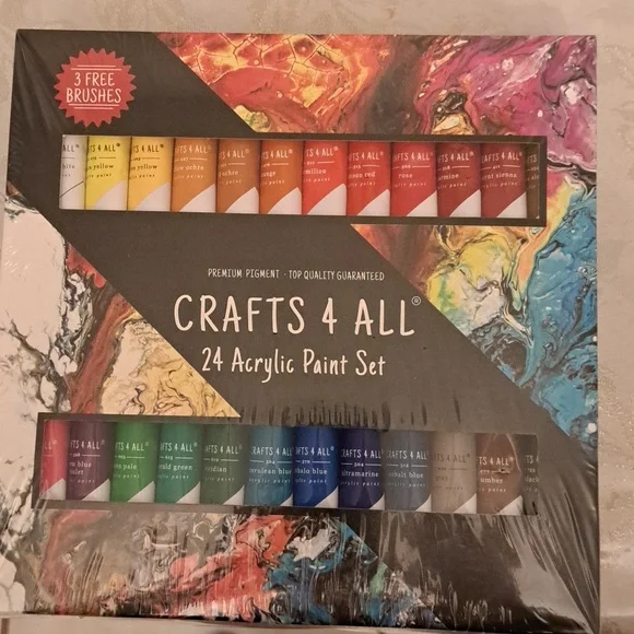 NWT  Crafts 4 All Acrylic Paint Set - 24-Pack (12mL) with 3 Brushes for Creative - Picture 2 of 6